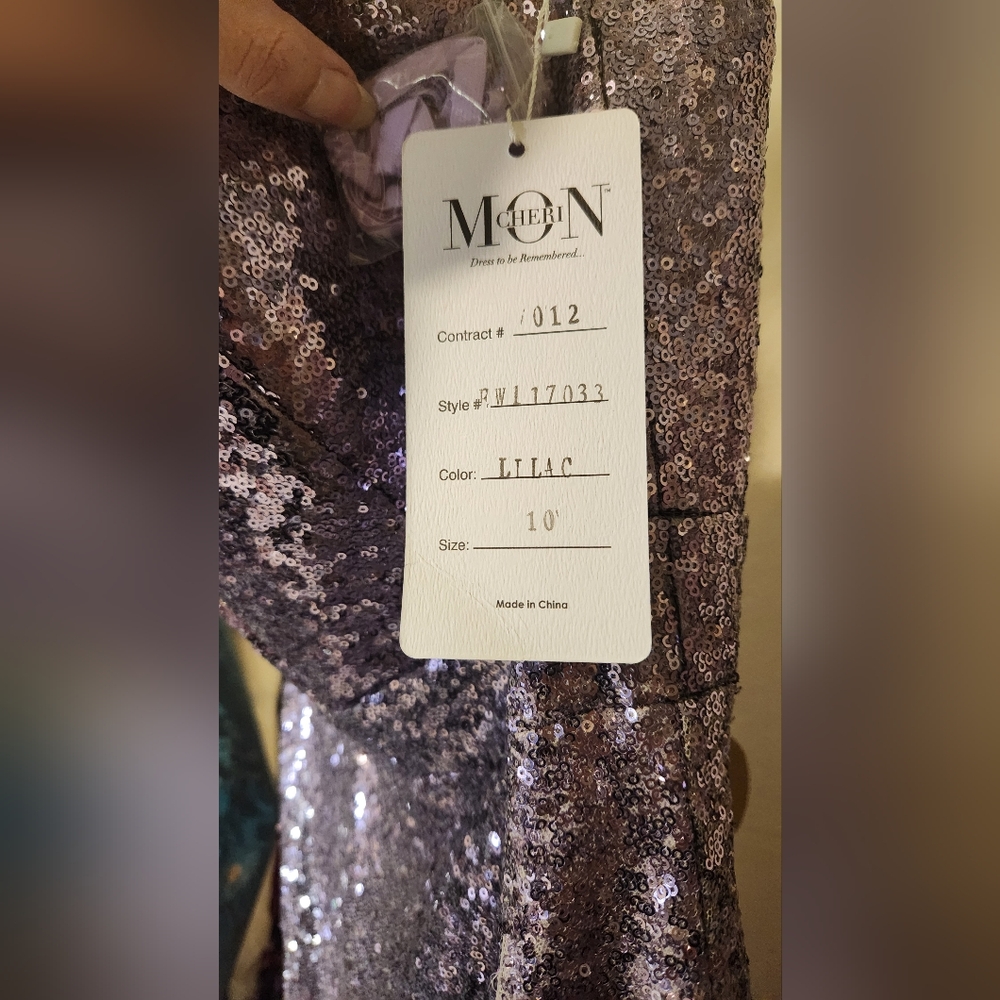 NWT Size 10 Ellie Wilde Mon Cheri  Strapless Lilac Sequin Fit & Flare Gown - Picture 5 of 6